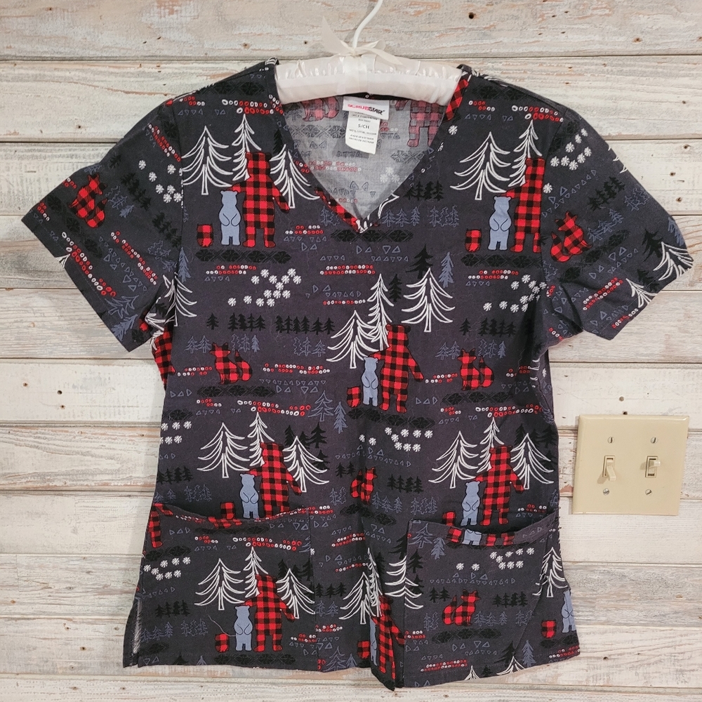 Scrubstar small buffalo plaid winter scrub top
